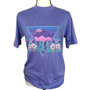 Vintage 1993 Deadstock Sparkly Utah Mtn Landscape Tee T-Shirt  Purple Women’s M